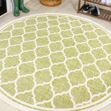 Trebol Moroccan Trellis Textured Weave Indoor/outdoor Round Rug